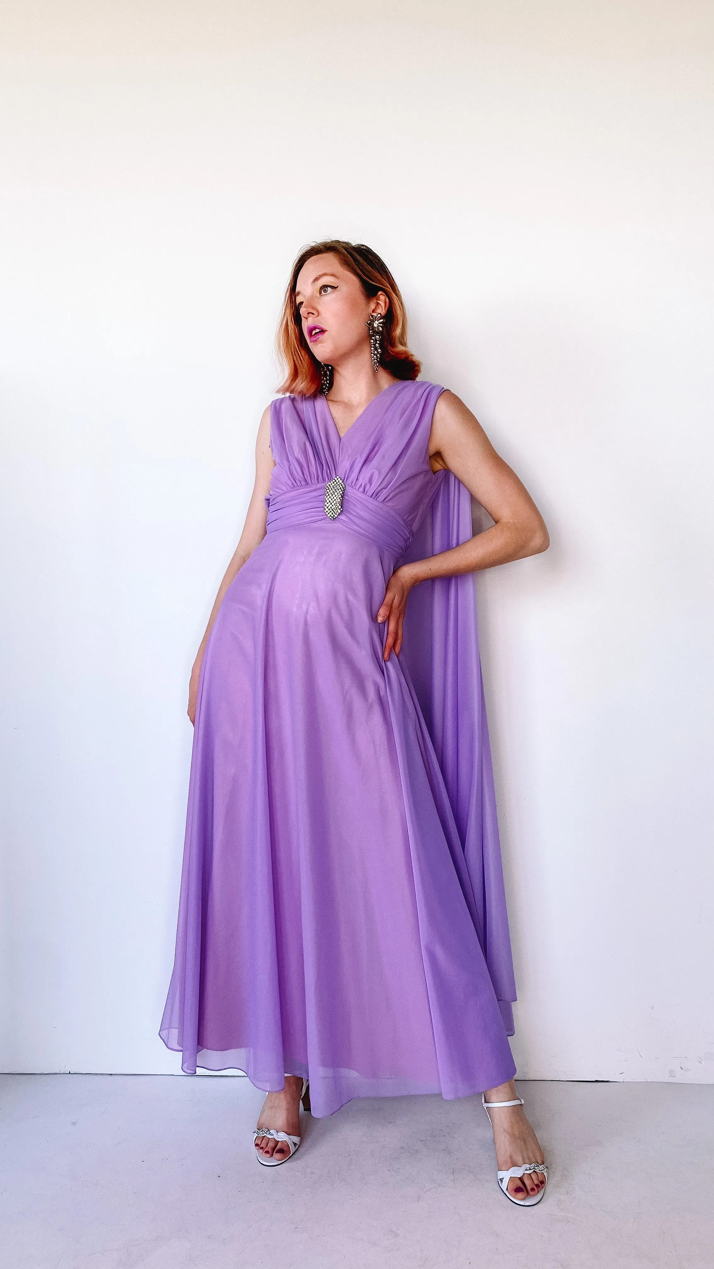 1960s Lavender Wishes Gown and Glove Set, sz. XS