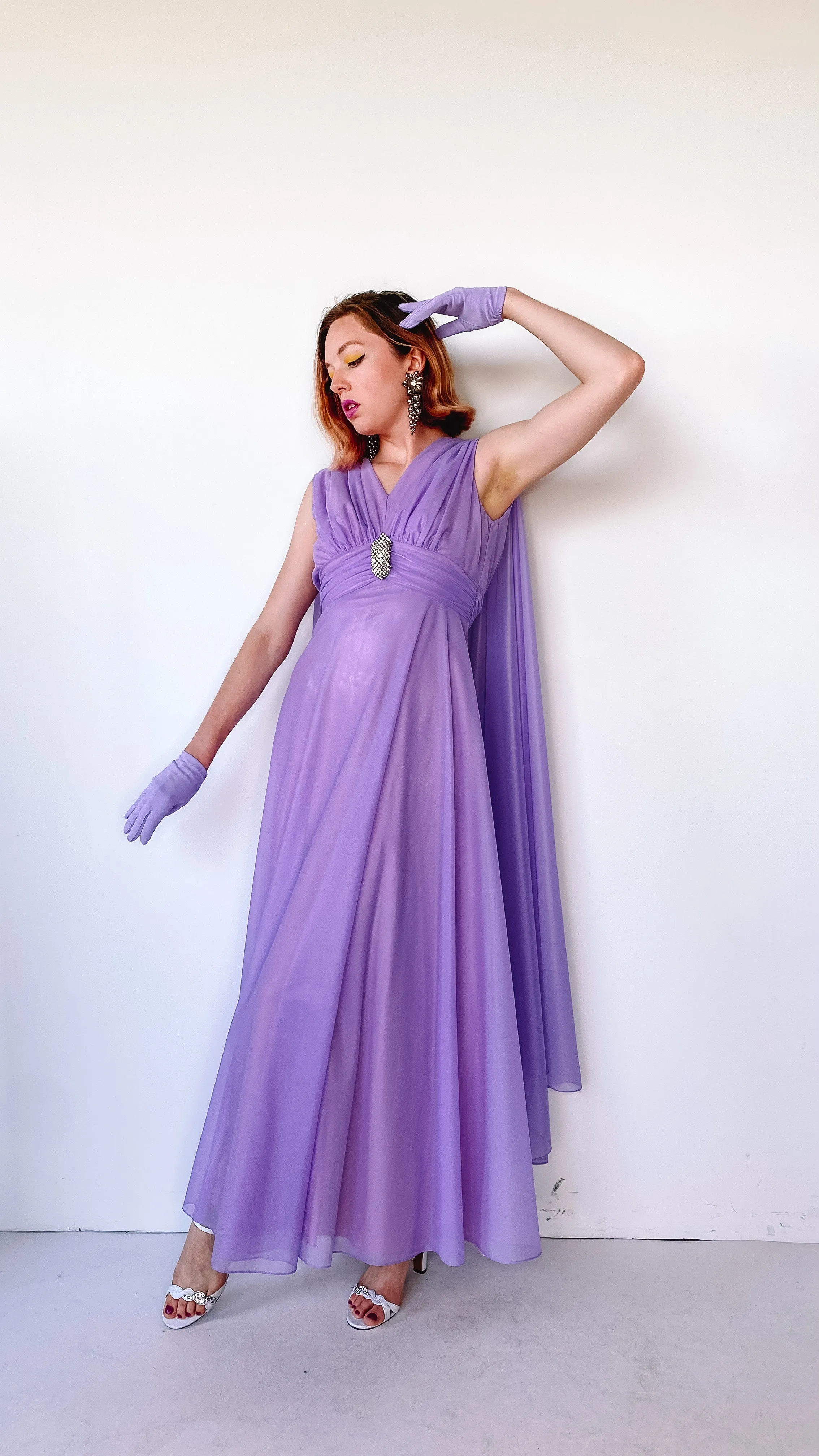 1960s Lavender Wishes Gown and Glove Set, sz. XS