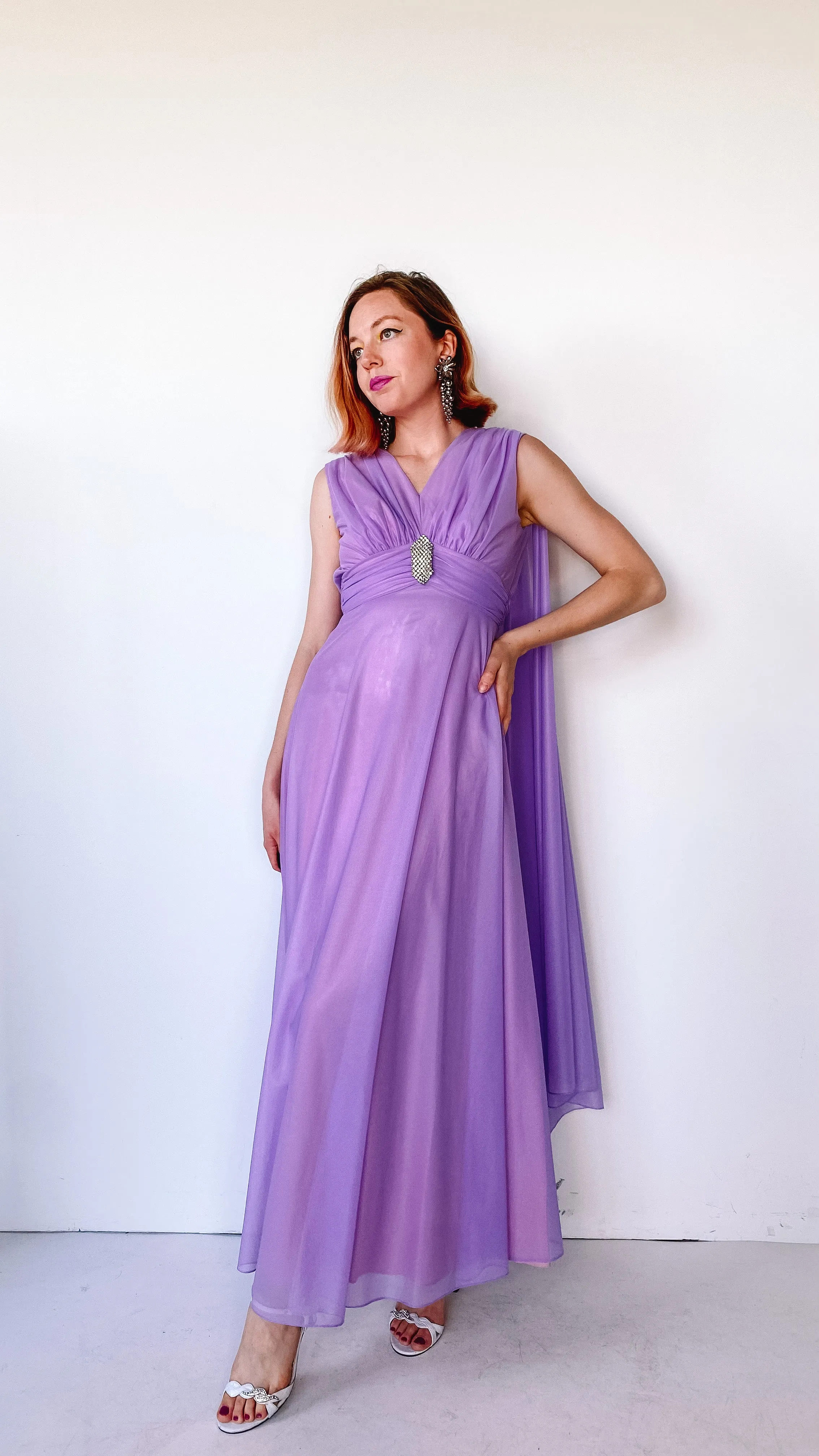 1960s Lavender Wishes Gown and Glove Set, sz. XS