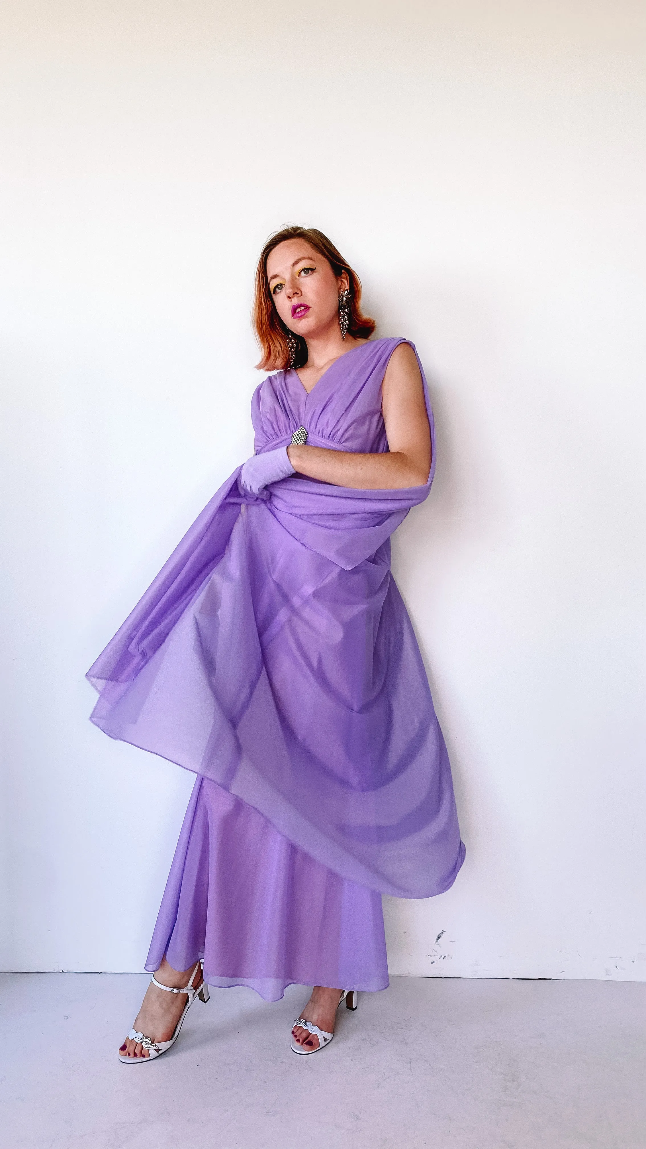 1960s Lavender Wishes Gown and Glove Set, sz. XS