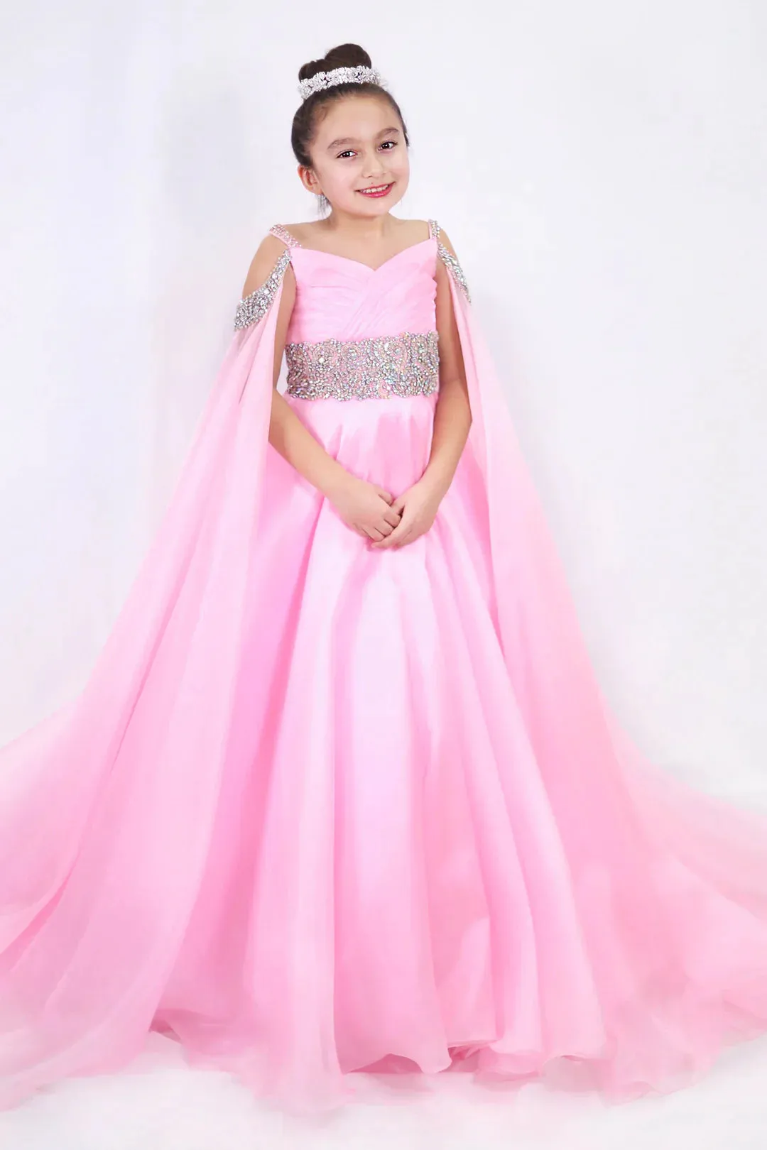 Ava Presley Little Girls 27731 Girls Pageant Dress Off White Chiffon Ball Gown size 2