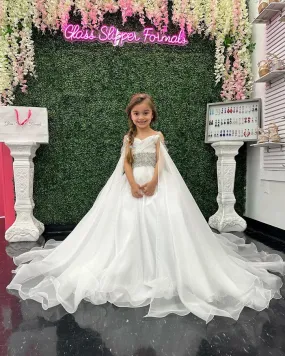 Ava Presley Little Girls 27731 Girls Pageant Dress Off White Chiffon Ball Gown size 2