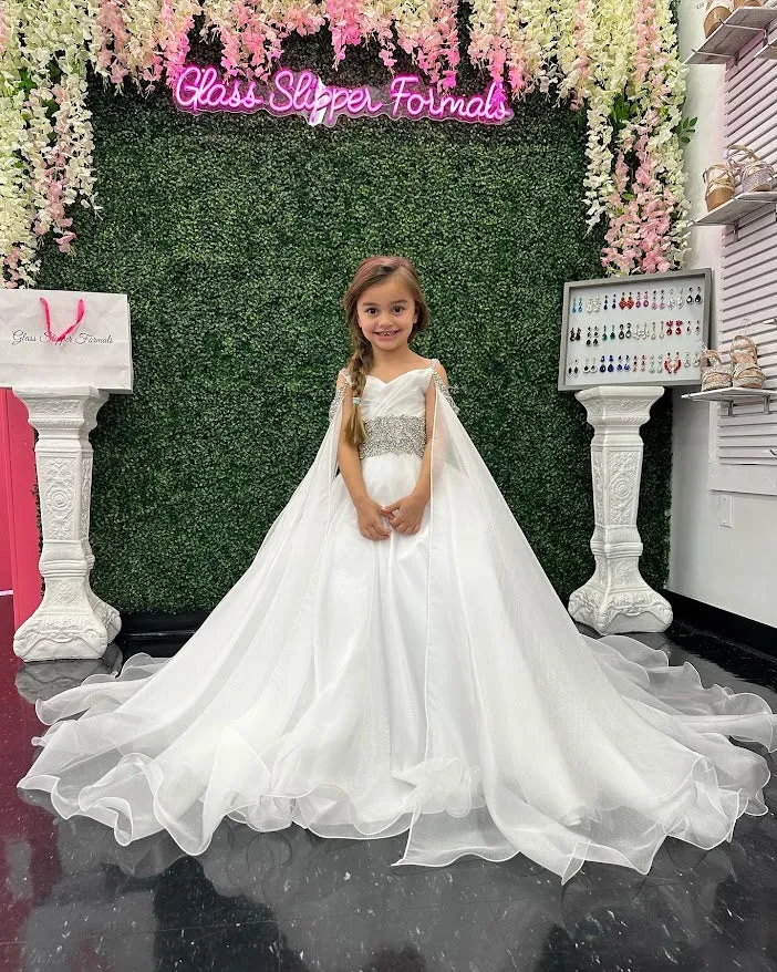 Ava Presley Little Girls 27731 Girls Pageant Dress Off White Chiffon Ball Gown size 2