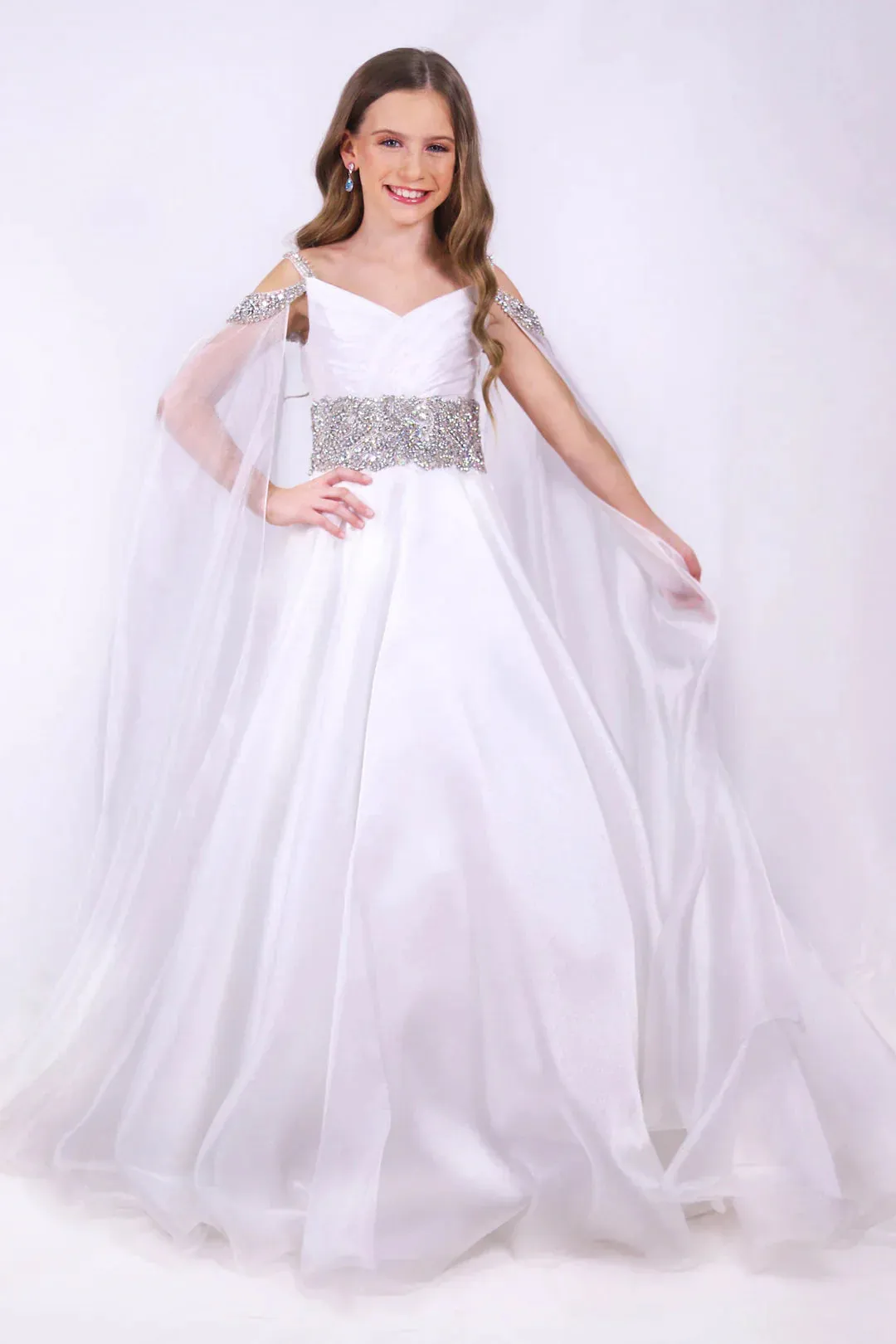 Ava Presley Little Girls 27731 Girls Pageant Dress Off White Chiffon Ball Gown size 2