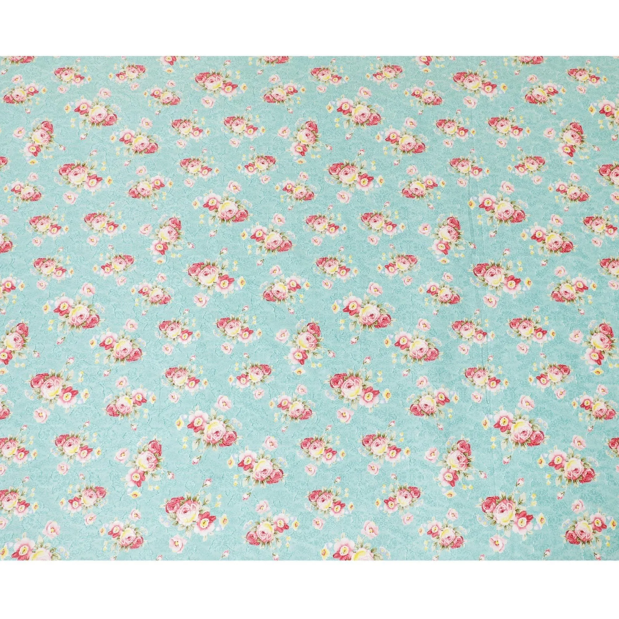Baby blue uragiri cotton voile fabric with same tone jacquard having olive green, cerise pink, off white and sun flower yellow print in floral design-D7349
