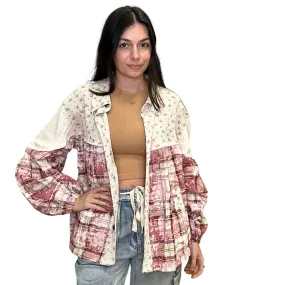 Balloon Sleeve Plaid Knit Shirt