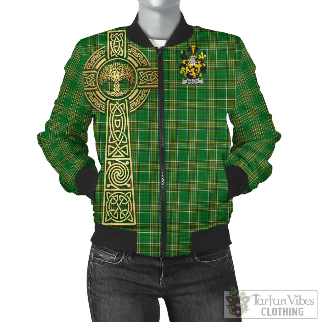 Barker Irish Clan Tartan Bomber Jacket with Coat of Arms Celtic Tree of Life Style