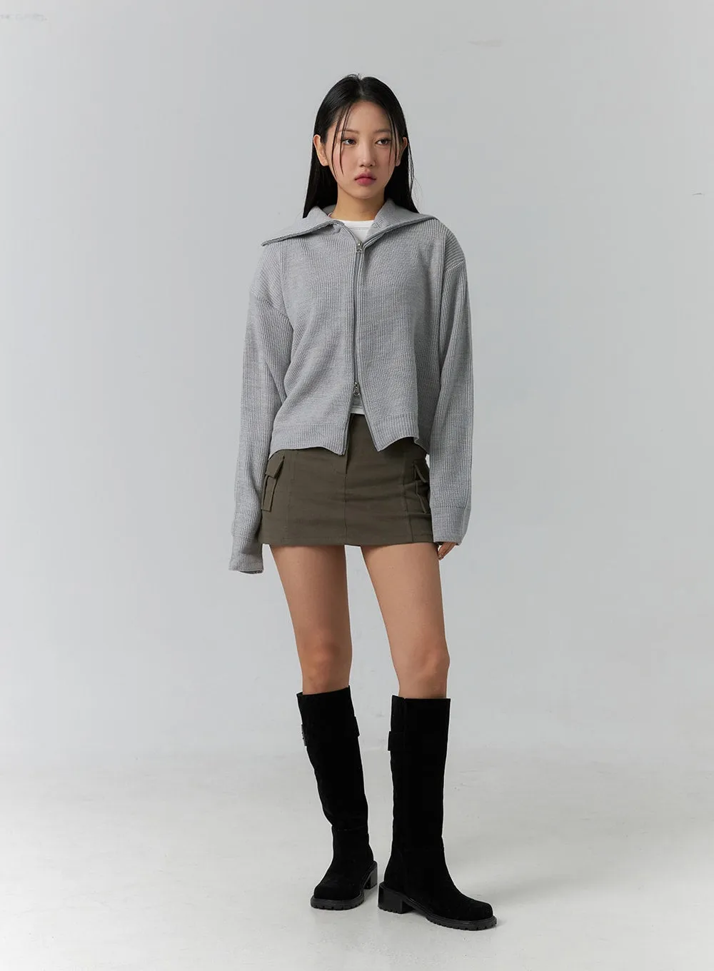 Basic Two-Way Zip-Up Knit Sweater CD304