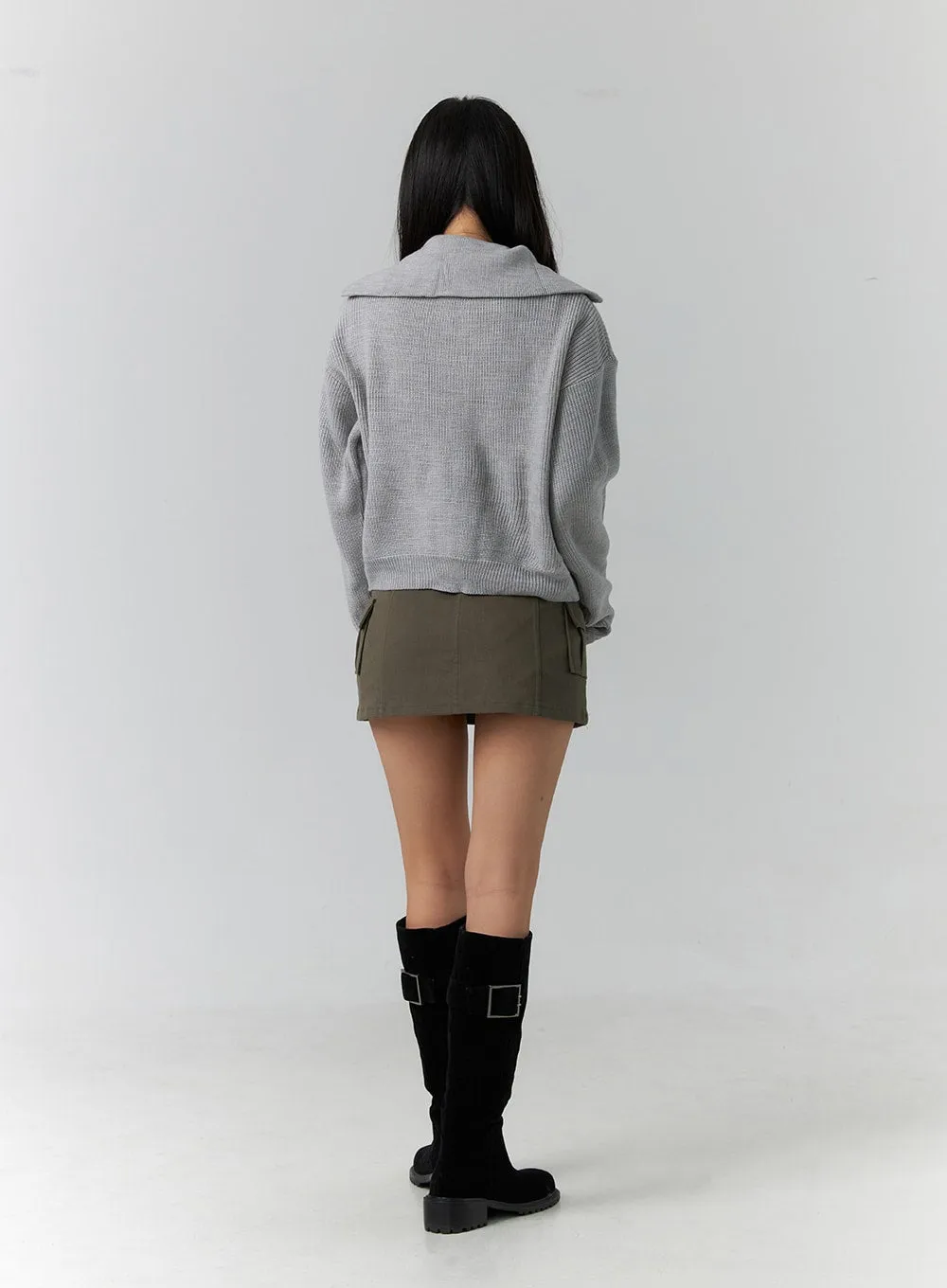 Basic Two-Way Zip-Up Knit Sweater CD304