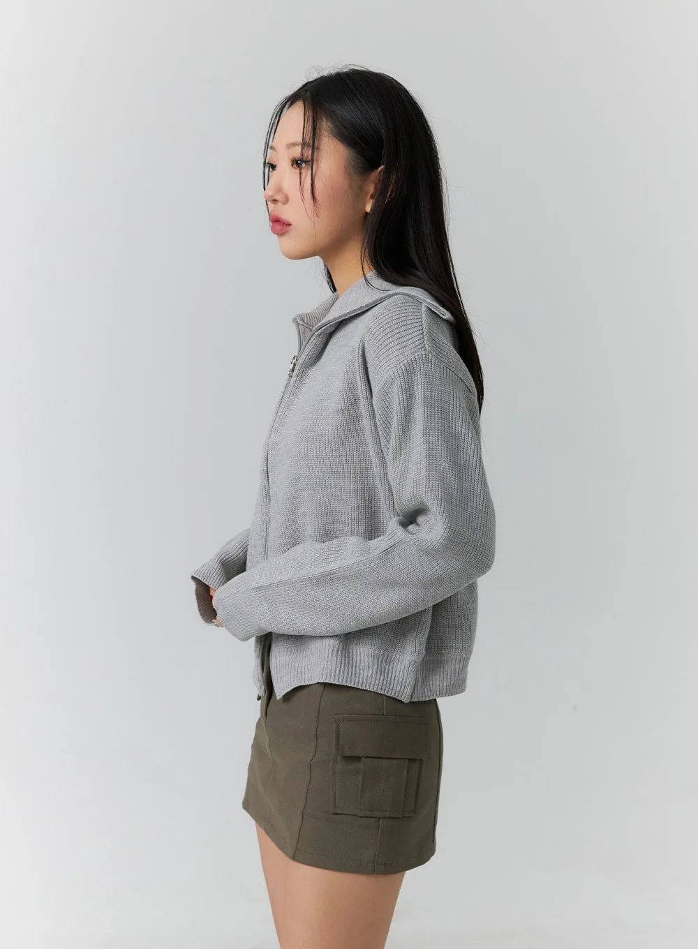 Basic Two-Way Zip-Up Knit Sweater CD304