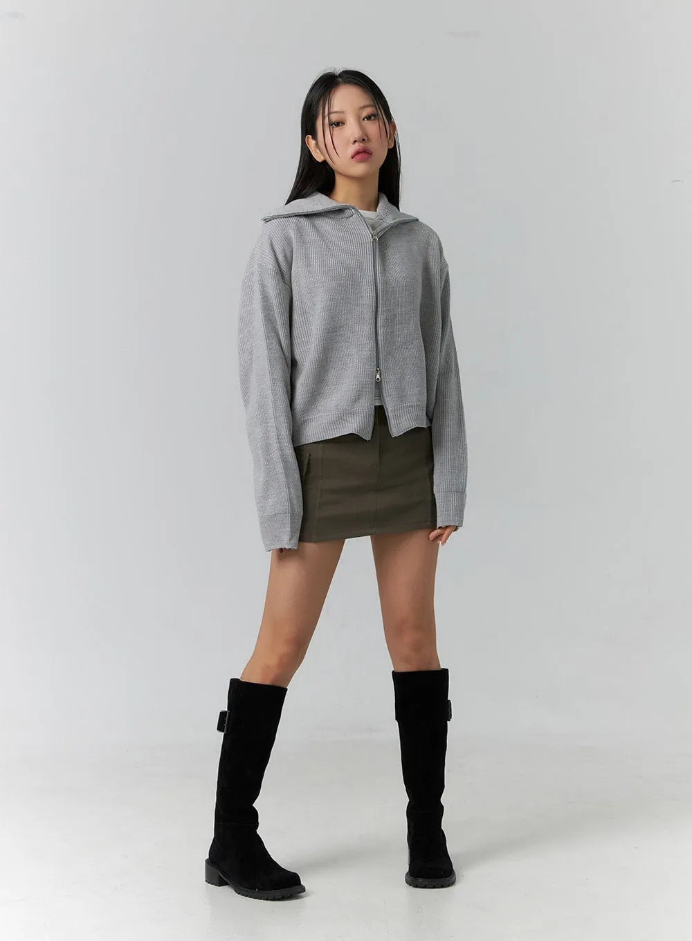 Basic Two-Way Zip-Up Knit Sweater CD304