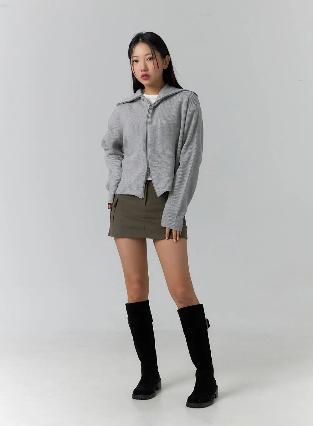 Basic Two-Way Zip-Up Knit Sweater CD304
