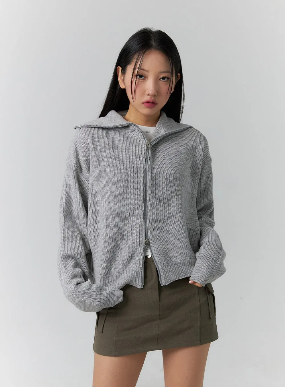 Basic Two-Way Zip-Up Knit Sweater CD304