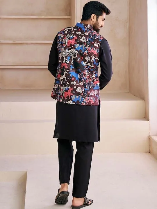 Black Printed Nehru Jacket