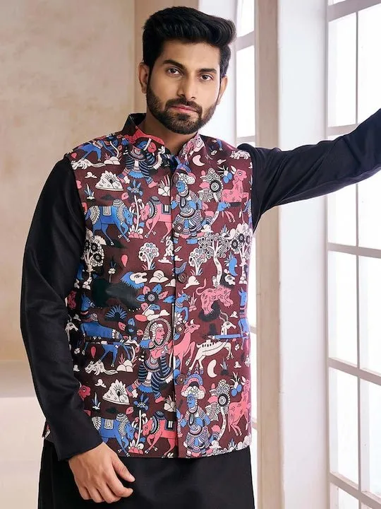 Black Printed Nehru Jacket