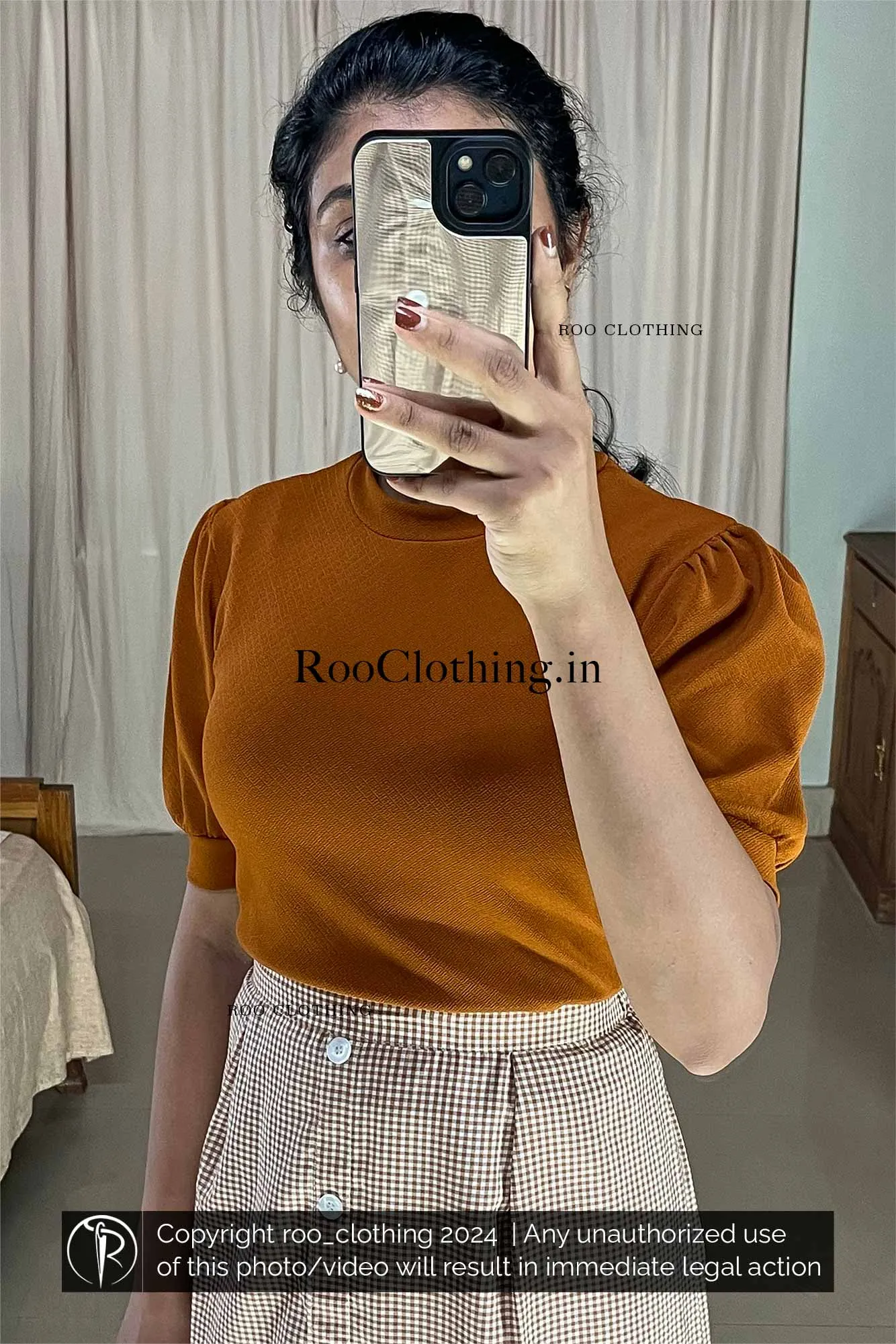 Caramel And White Check Skirt Only