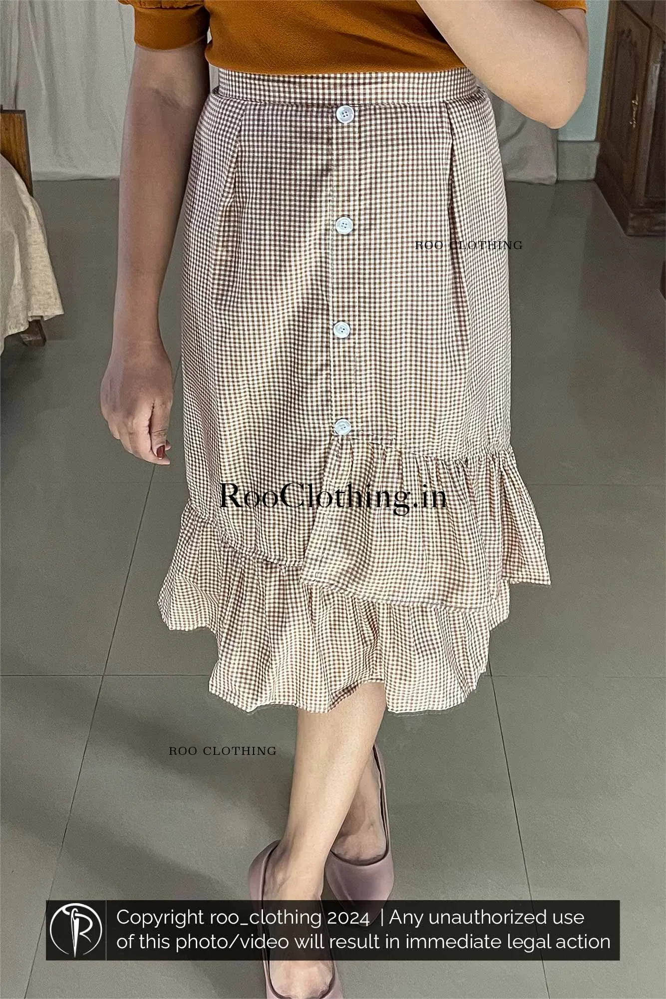 Caramel And White Check Skirt Only