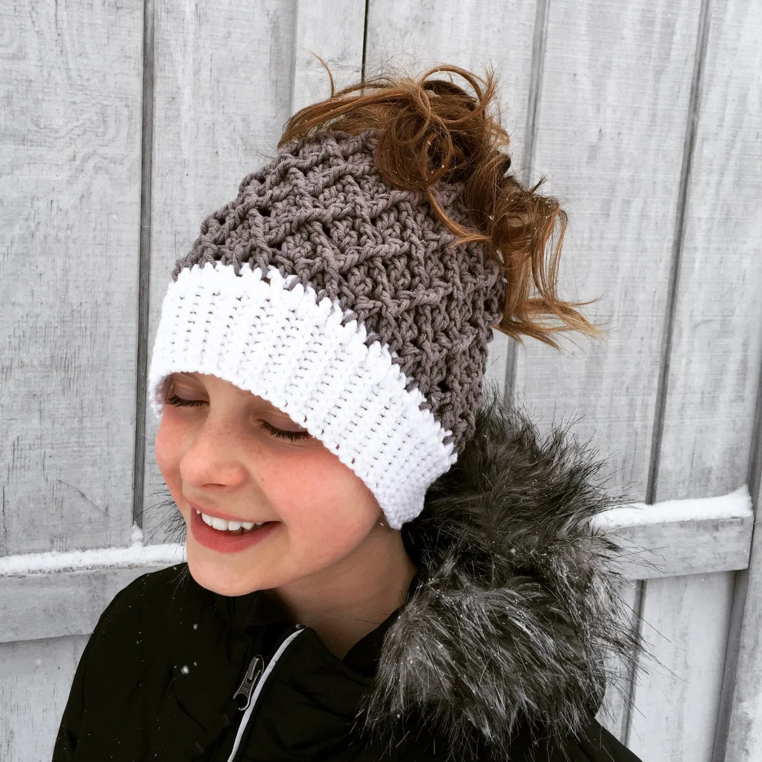 Crochet Pattern for Mini Harlequin Slouch, Ponytail, or Messy Bun Hat | Crochet Hat Pattern | Hat Crocheting Pattern | DIY Written Crochet Instructions