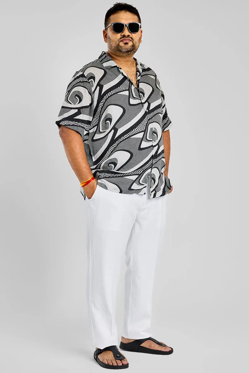 Dainty Frosty White Plain Pure Linen Regular Fit Plus Size Trousers