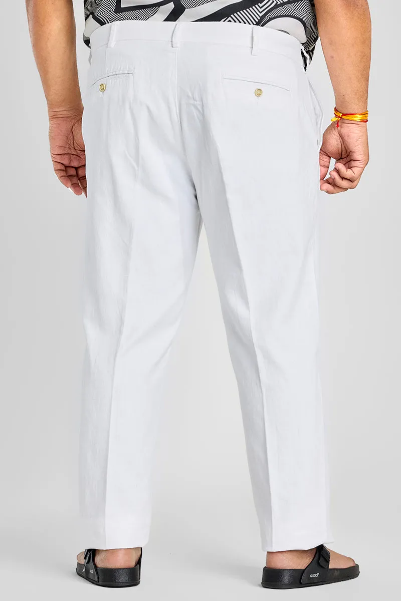 Dainty Frosty White Plain Pure Linen Regular Fit Plus Size Trousers
