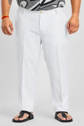 Dainty Frosty White Plain Pure Linen Regular Fit Plus Size Trousers
