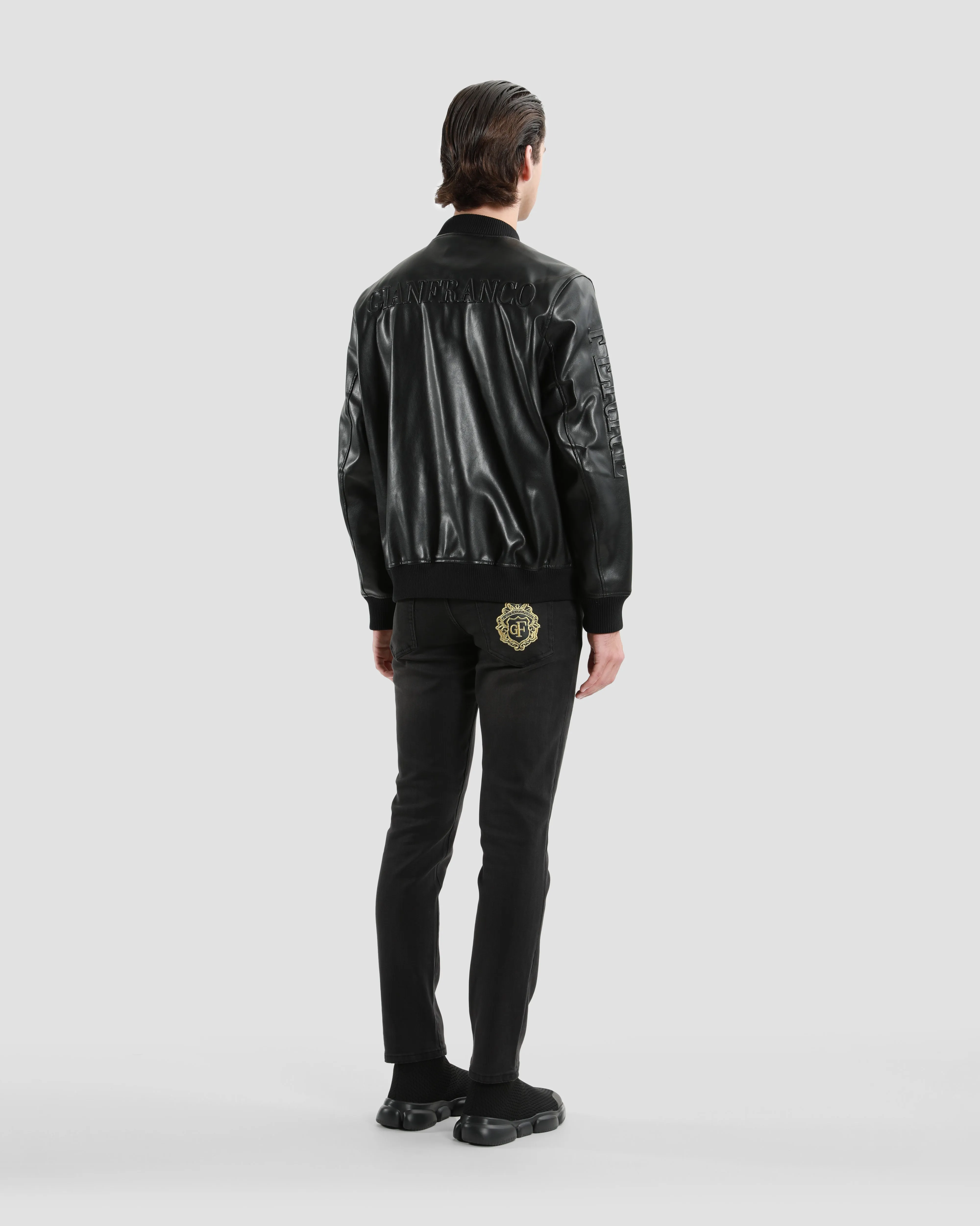 Embossed Leather Bomber Jacket