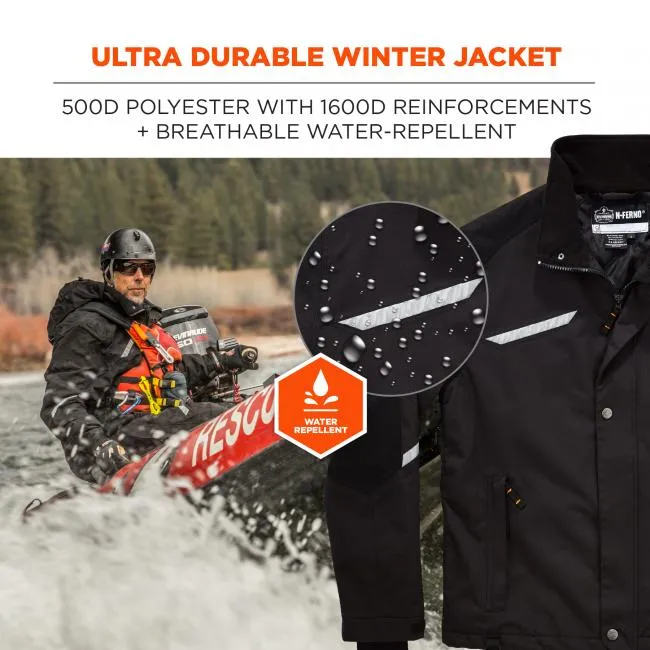 Ergodyne N-Ferno 6466 Heavy-Duty 500D Nylon Shell Winter Work Jacket - Black