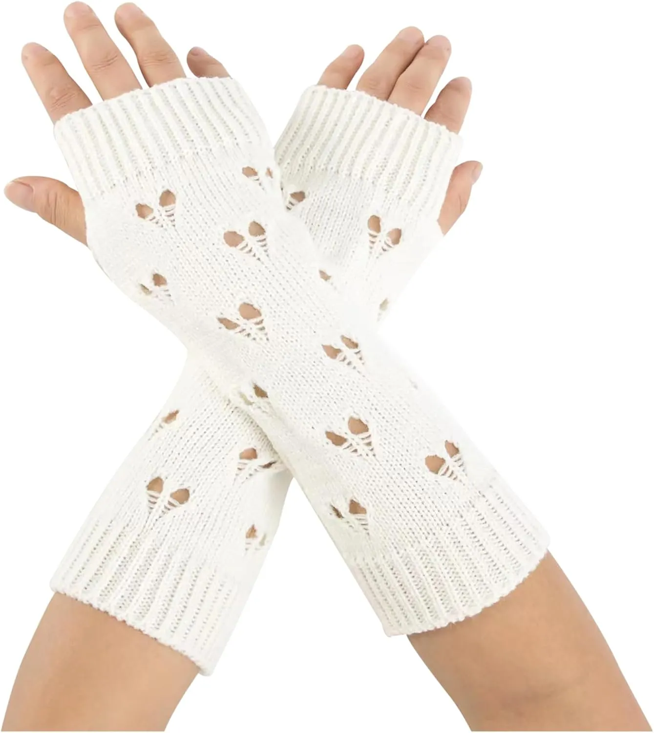 Fairy Grunge Accessories Ripped Glove Crochet Aesthetic Arm Warmers, White