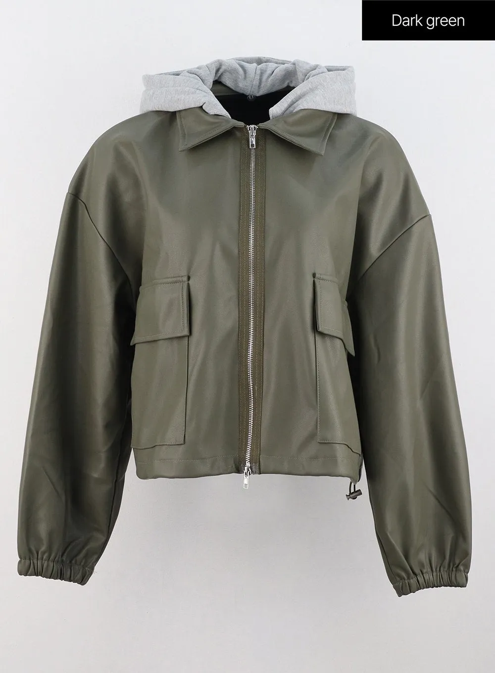 Faux Leather Jacket with Hood OG328