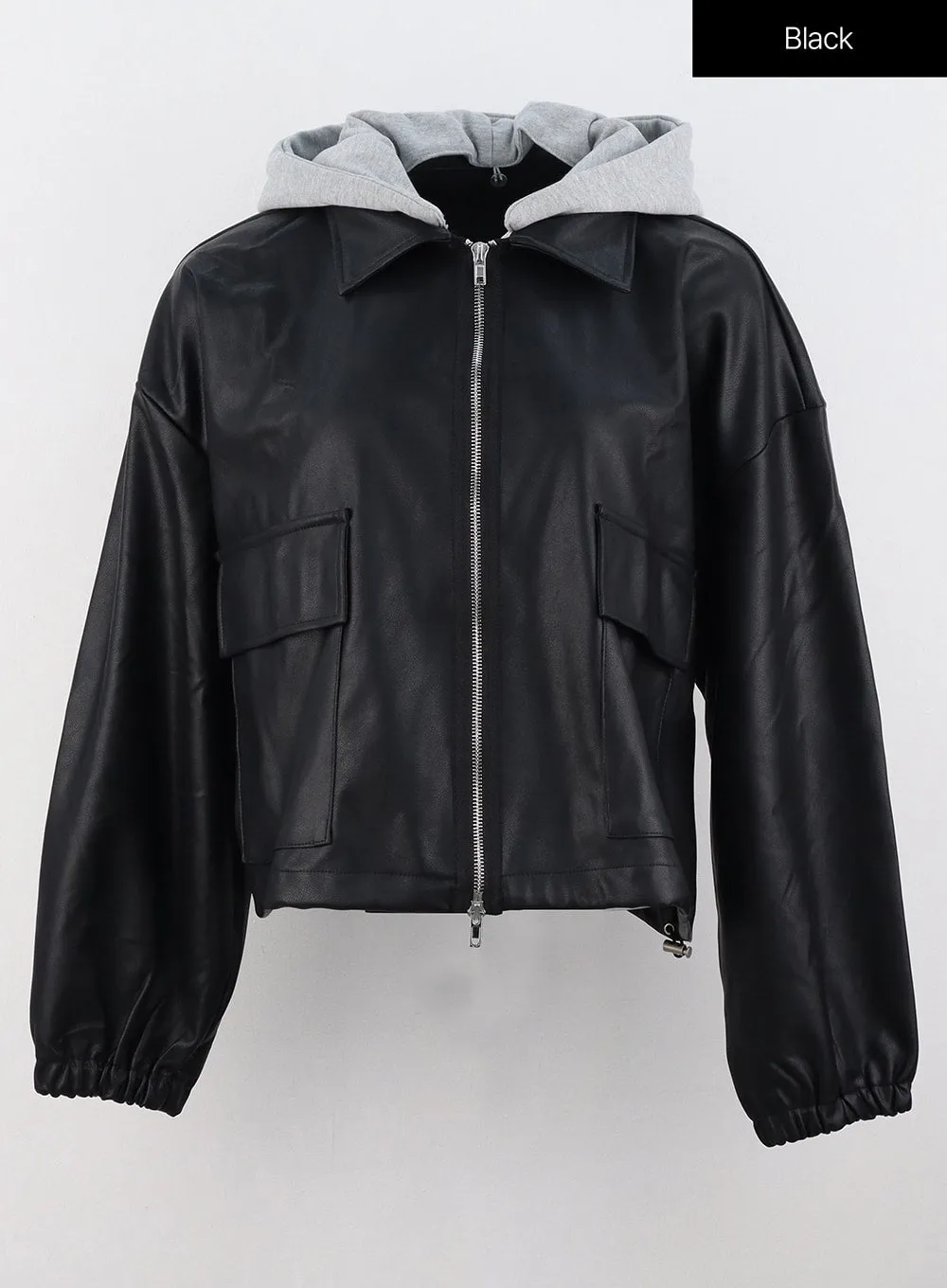 Faux Leather Jacket with Hood OG328