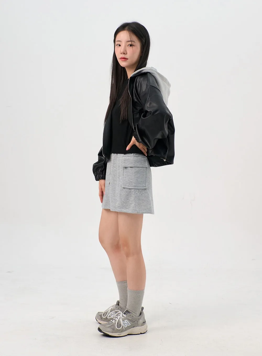 Faux Leather Jacket with Hood OG328