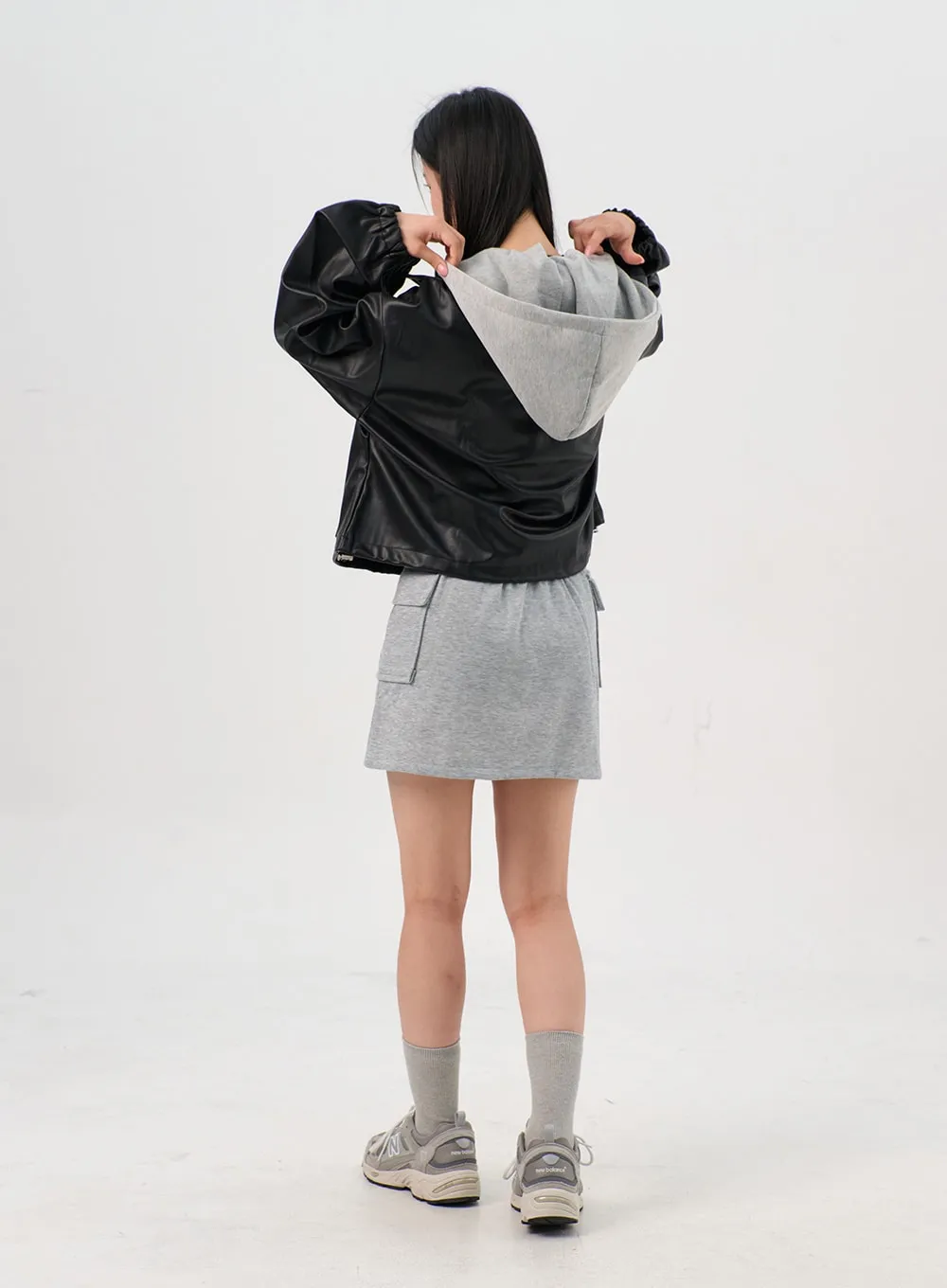 Faux Leather Jacket with Hood OG328