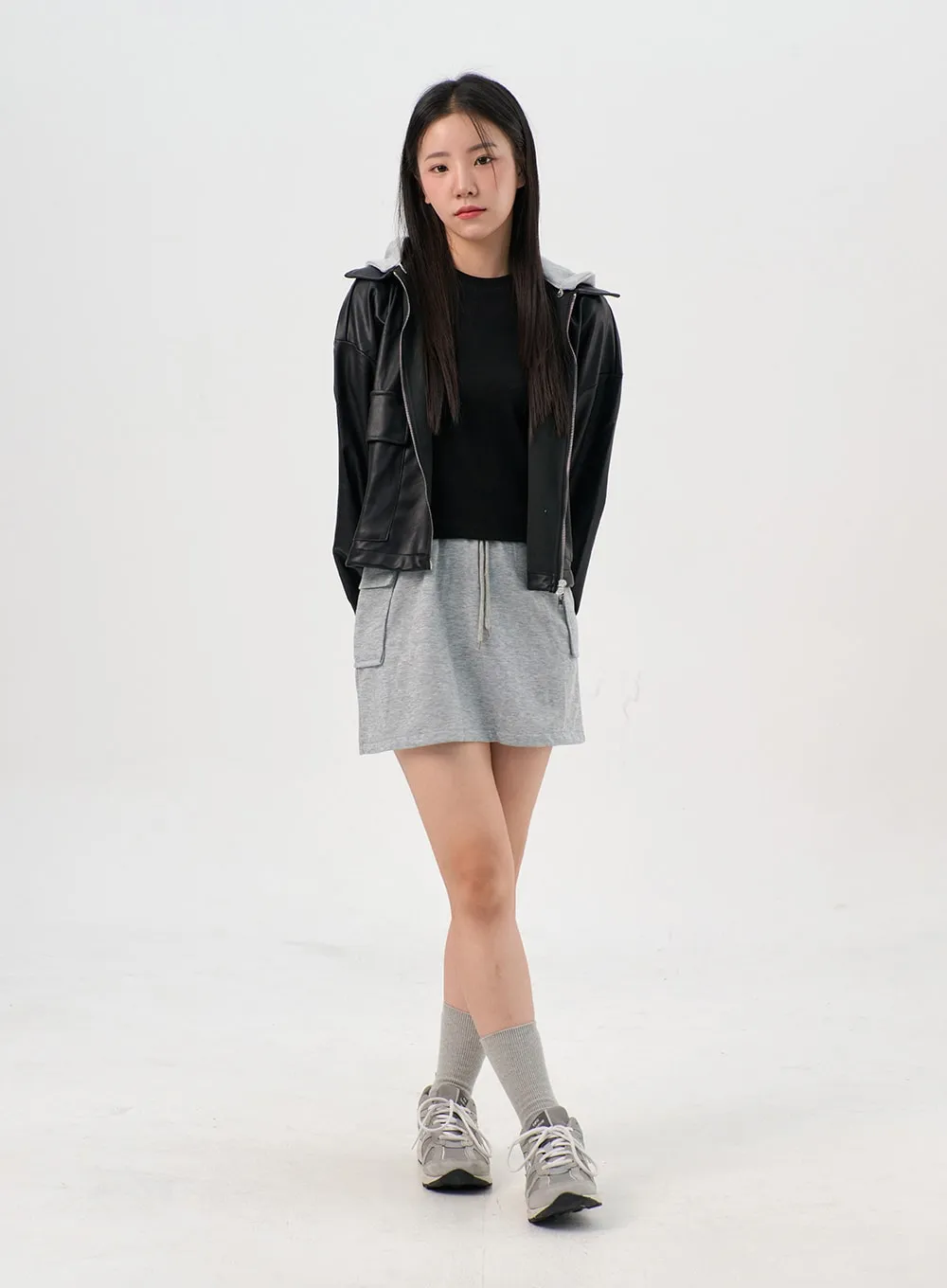 Faux Leather Jacket with Hood OG328