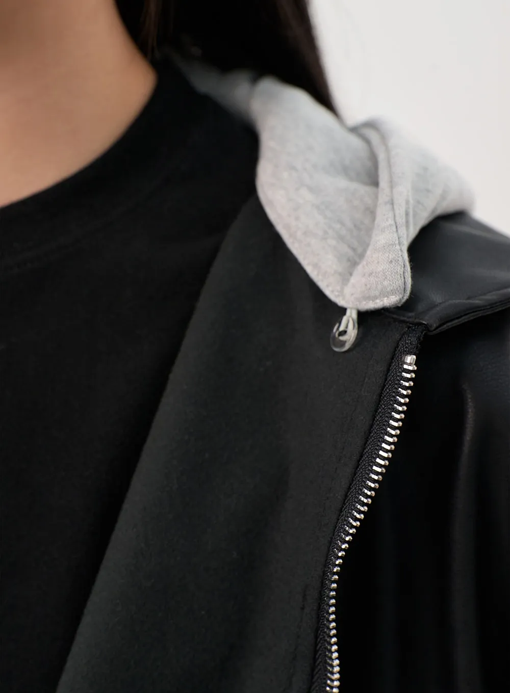 Faux Leather Jacket with Hood OG328