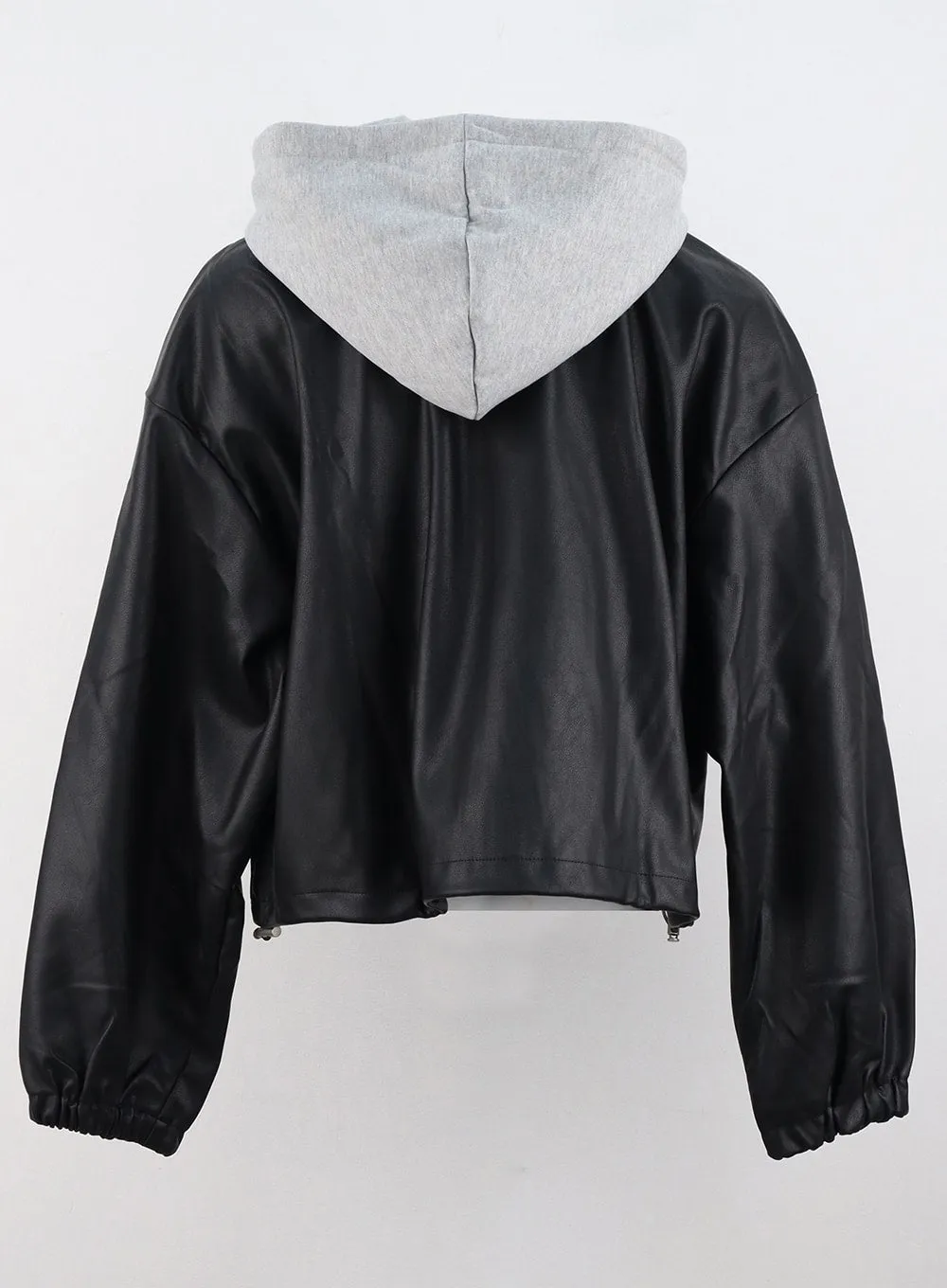 Faux Leather Jacket with Hood OG328