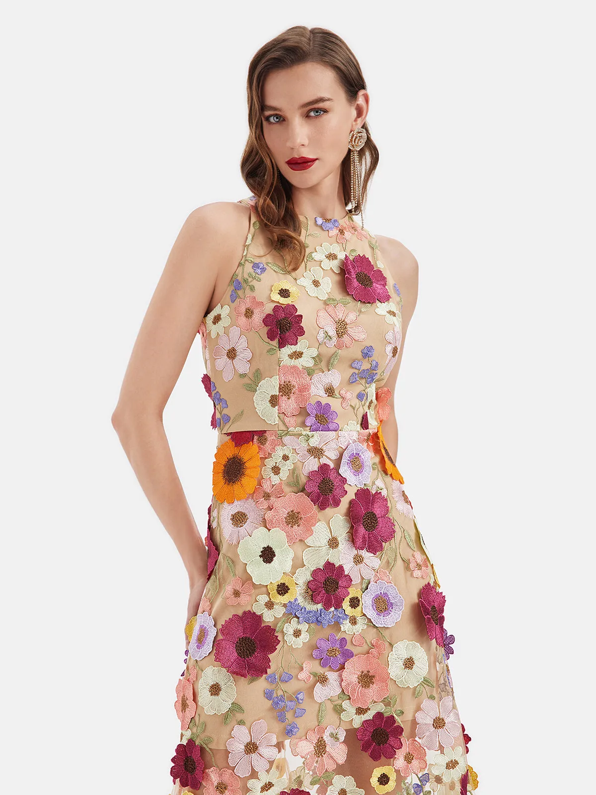 French 3D Floral Embroidered Dress