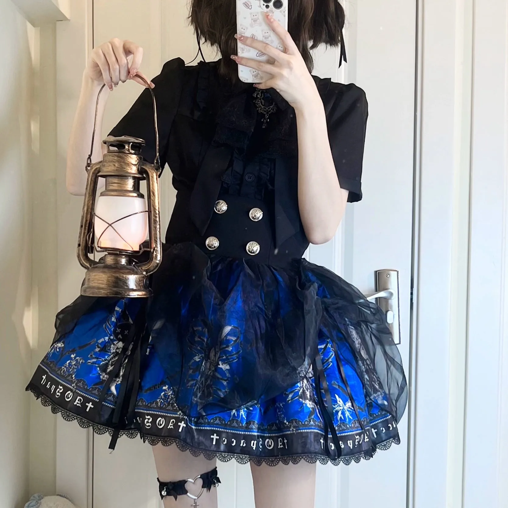 Gothic Lolita Skirt High-Waisted Print Skirt With Lace Trim