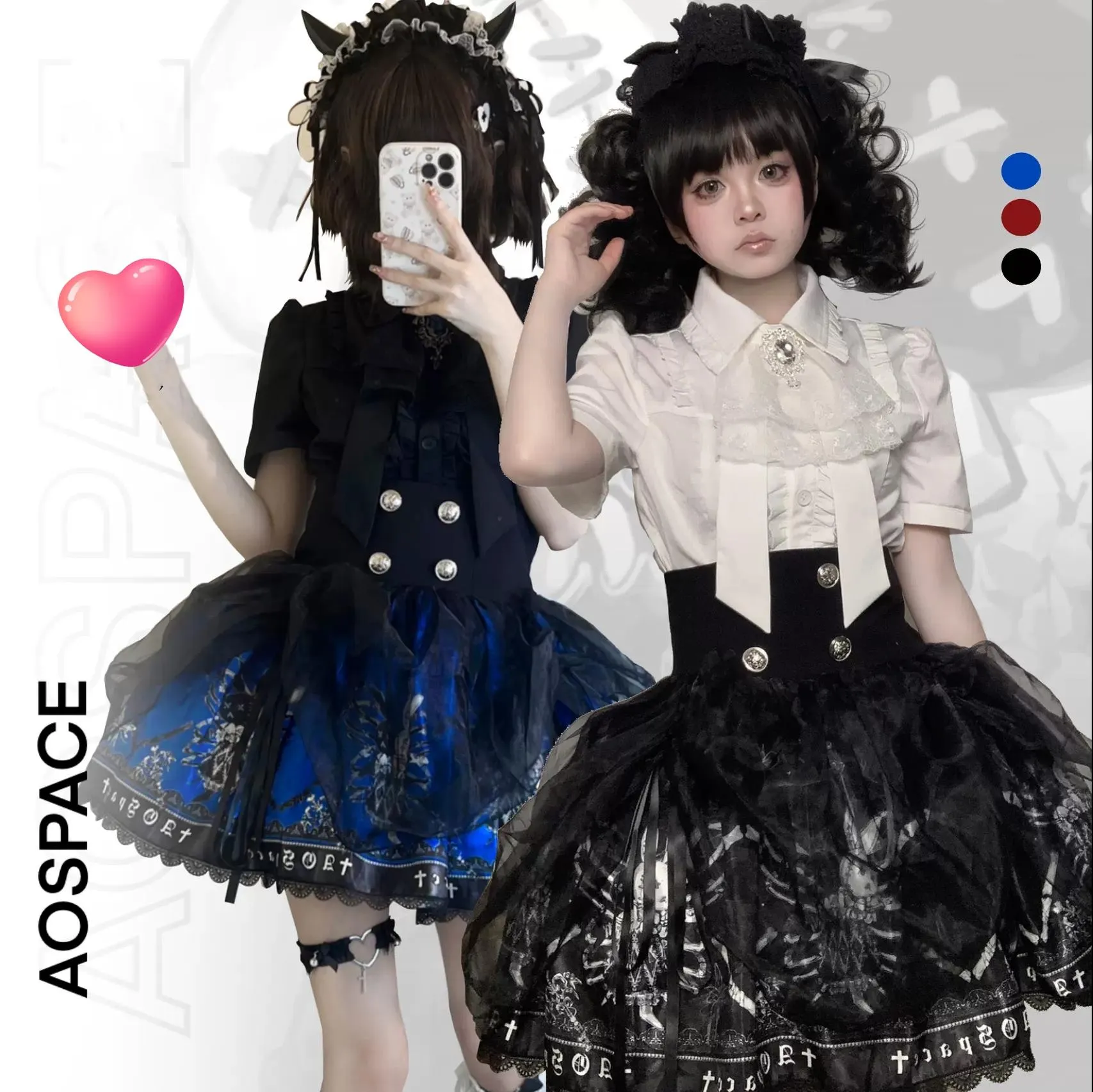 Gothic Lolita Skirt High-Waisted Print Skirt With Lace Trim