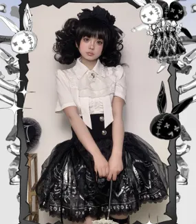 Gothic Lolita Skirt High-Waisted Print Skirt With Lace Trim