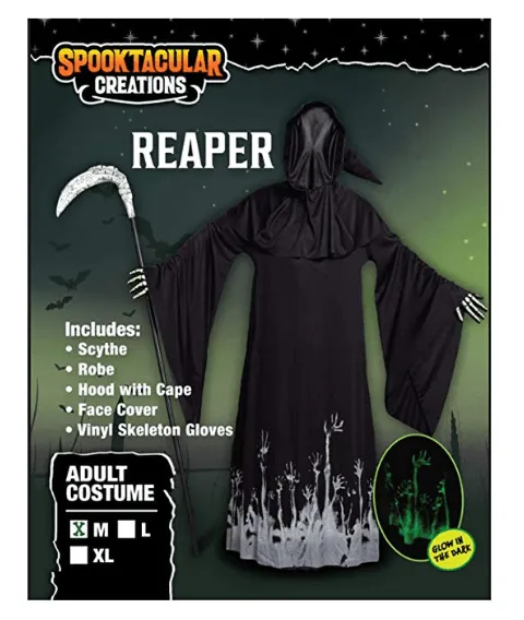 Grim Reaper Scary Skeleton Costumes with Glow Pattern for Men Cosplay