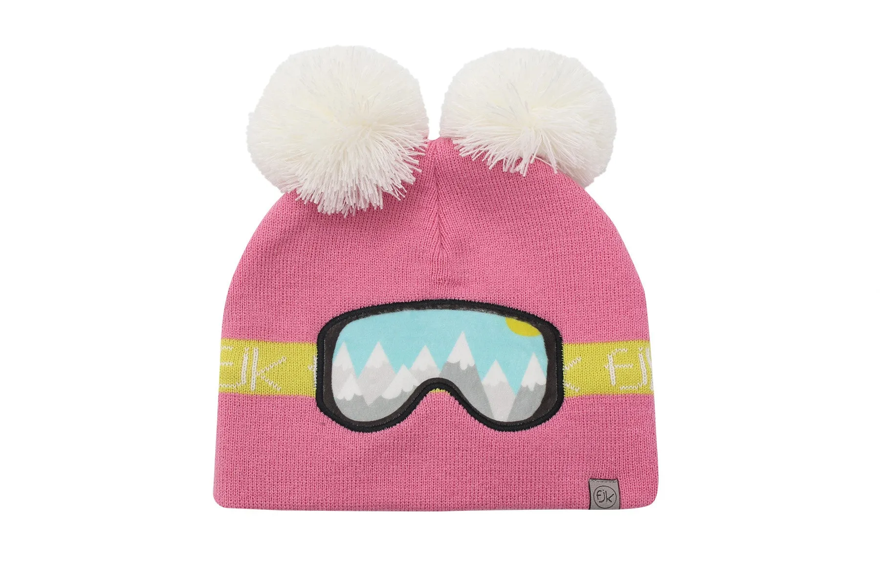 Kids Knitted Toque - Ski Goggles - Pink