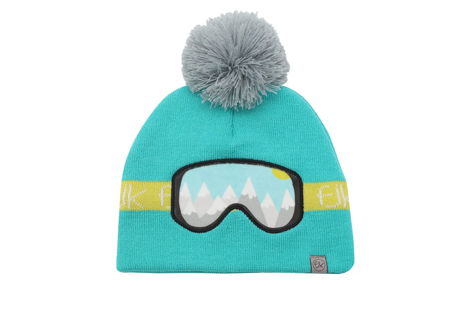 Kids Knitted Toque - Ski Goggles - Turquoise