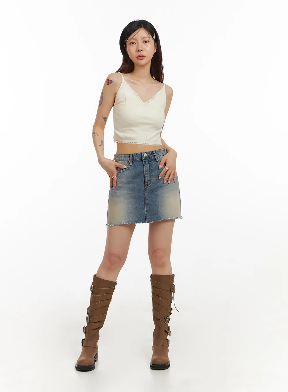 Lace Sweetheart Crop Cami Top IY410
