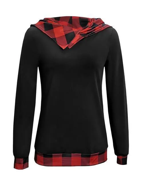 Layered Effect Red Black Plaid Hoodie