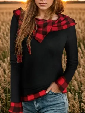 Layered Effect Red Black Plaid Hoodie