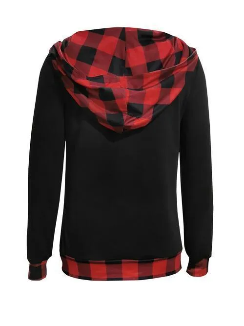 Layered Effect Red Black Plaid Hoodie