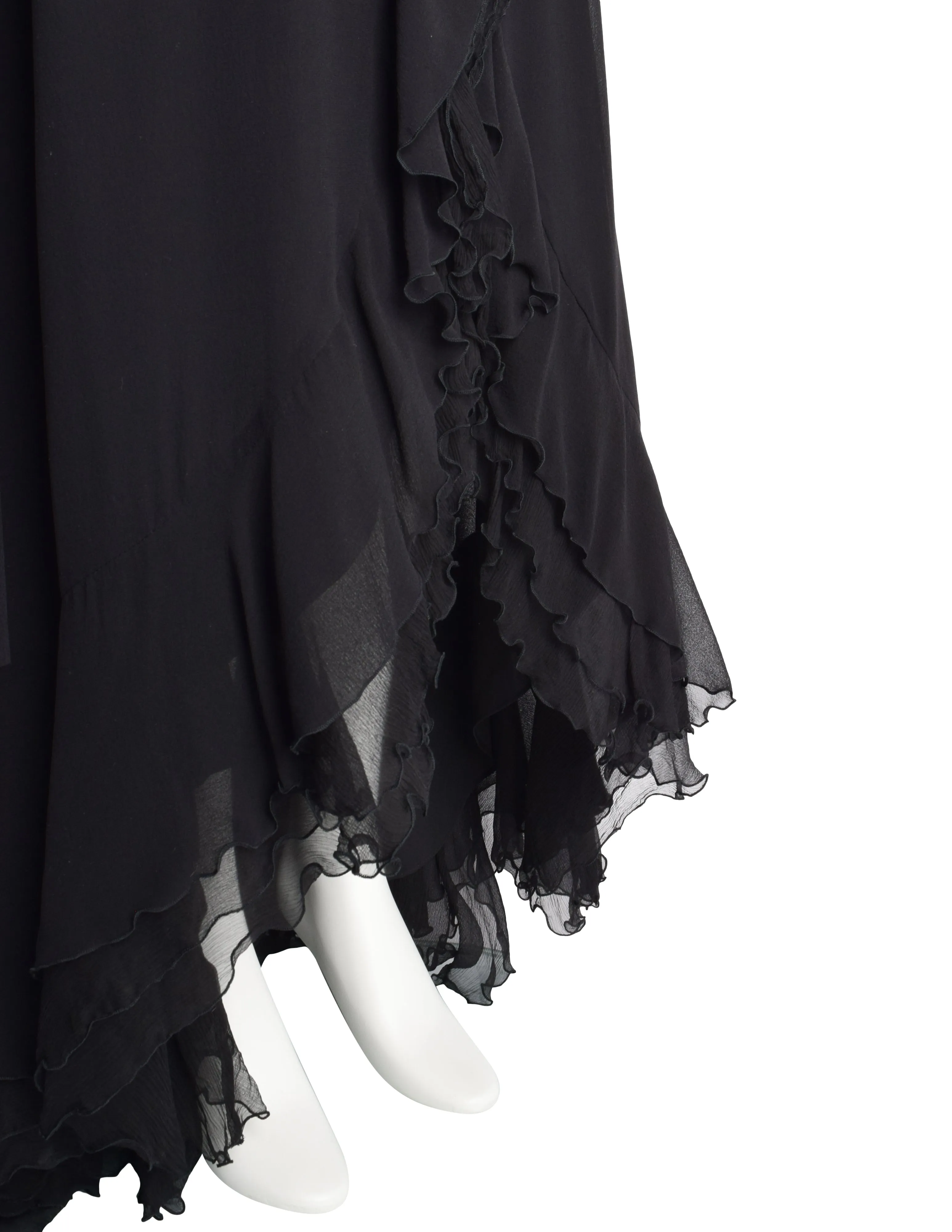 Luisa Spagnoli Vintage Black Silk Georgette Layered Train Halter Dress