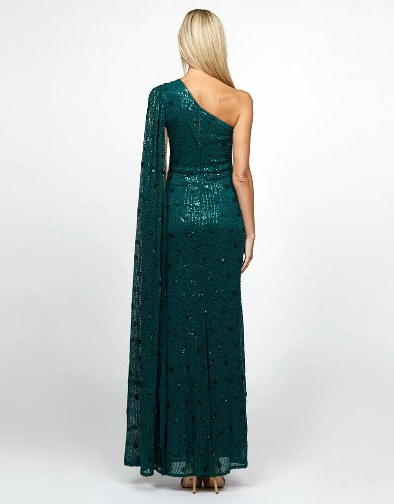 MELODY ONE SHOULDER GOWN EMERALD B66D02L