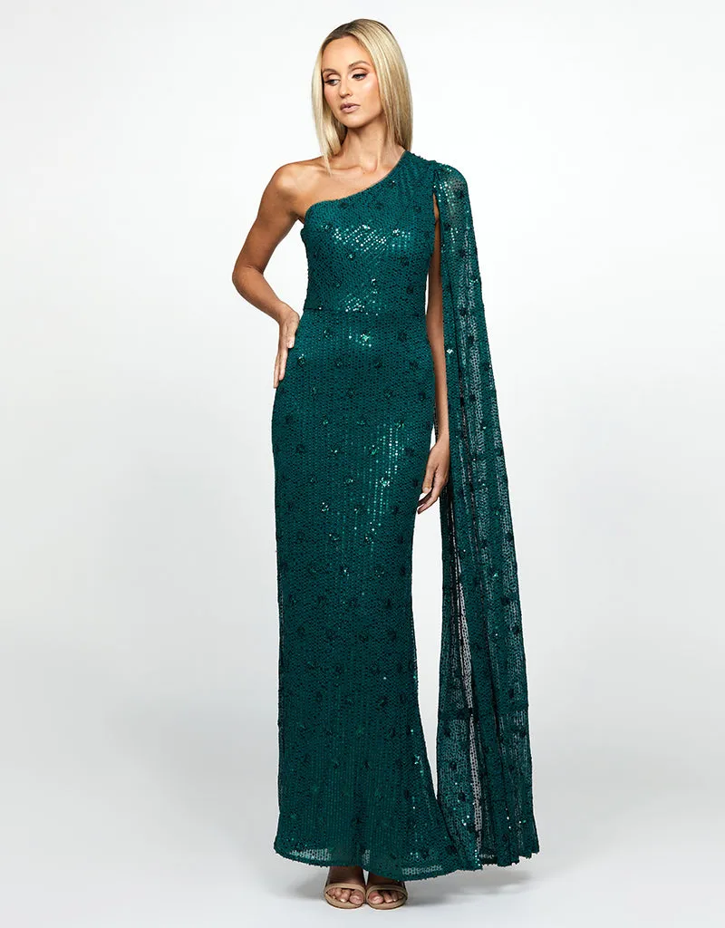 MELODY ONE SHOULDER GOWN EMERALD B66D02L