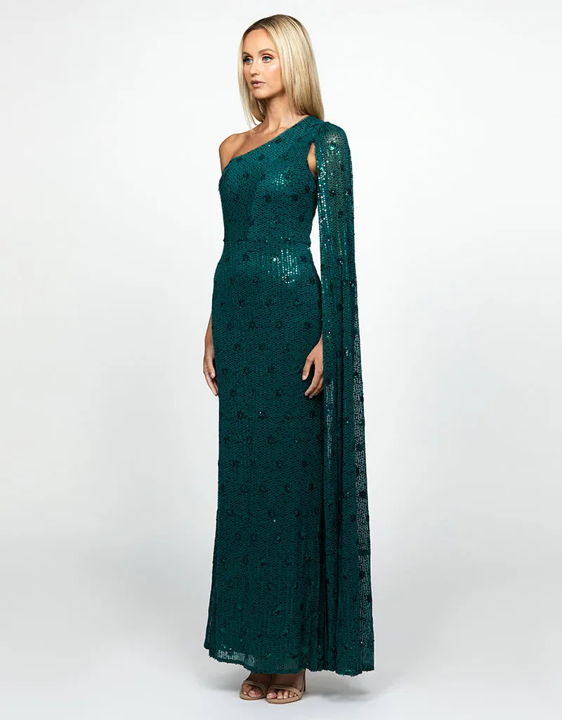 MELODY ONE SHOULDER GOWN EMERALD B66D02L